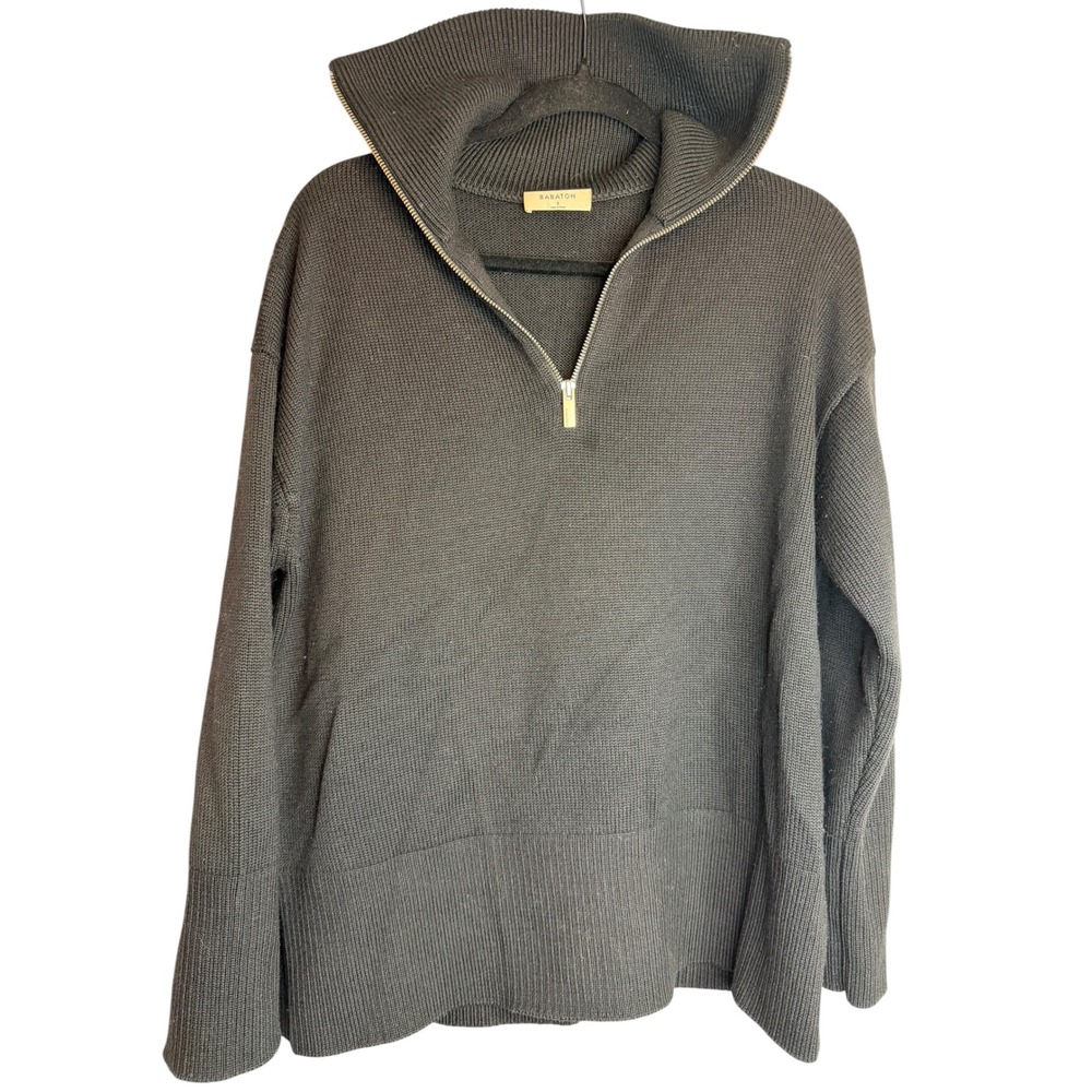 Aritzia Babaton Black Quarter Zip Ribbed Knit Sweater Drop Shoulder Small